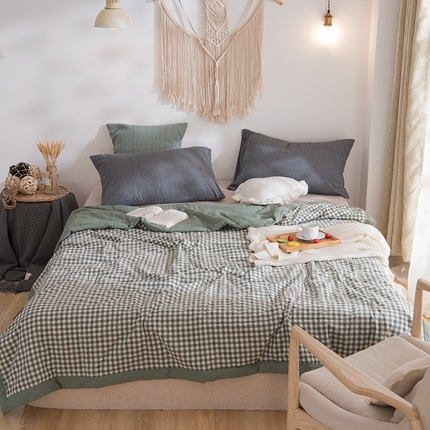 91家纺网 家纺一手货源 找家纺  玖弘 2025新款羽丝棉夏被系列 绿小格