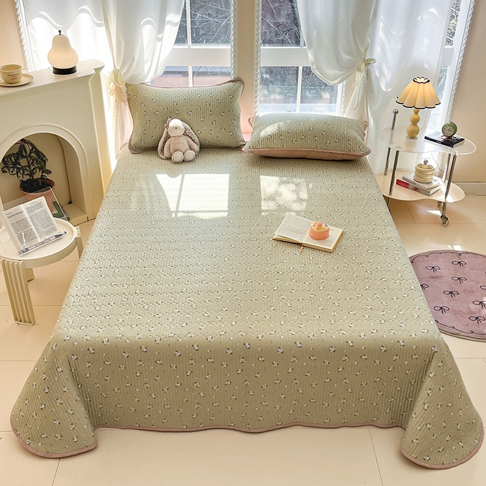 91家纺网 家纺一手货源 找家纺 贝扬思家纺 2025新款云感双层纱7A抗菌夏被四件套系列 茶野