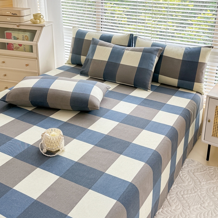 91家纺网 家纺一手货源 找家纺 仟网汇 2025新款老粗布床单粗布凉席老粗布单床单枕套单品 蓝大格