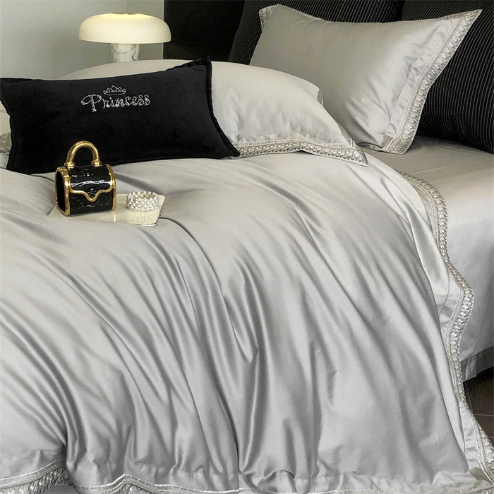 91家纺网 家纺一手货源 找家纺 保罗圣迪奥 2025新款50双股全棉长绒棉四件套-艾瑟琳系列 艾瑟琳-绅士灰