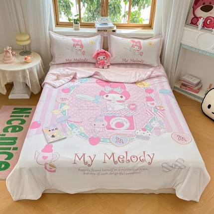 博雅 2025新款 三丽鸥凉感丝夏被冰丝凉席组合四件套 魔法美乐蒂