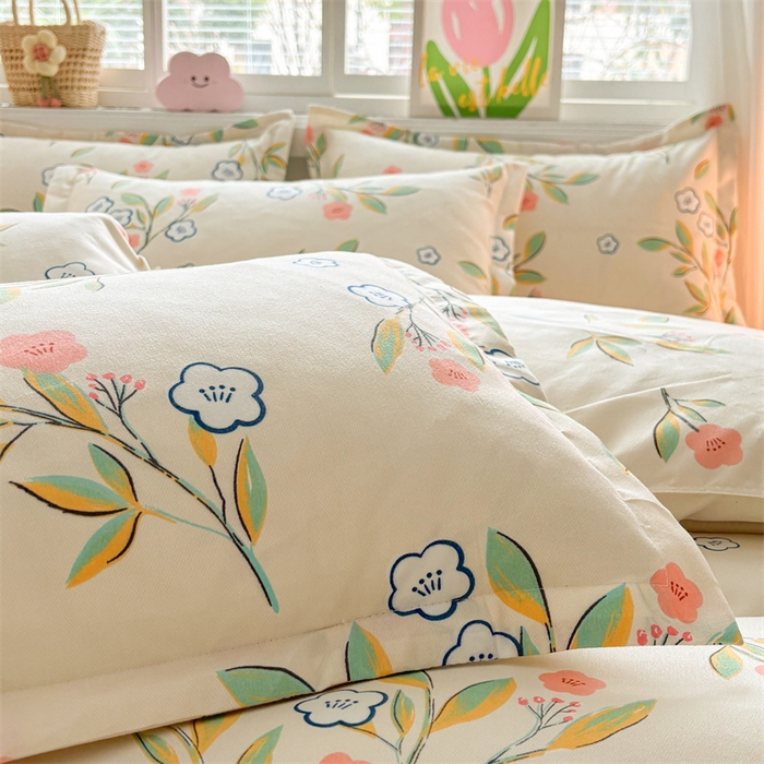 91家纺网 家纺一手货源 找家纺  爱一个家 2025新款植物羊绒四件套 恬静花开