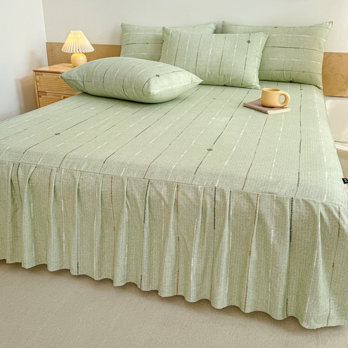 91家纺网 家纺一手货源 找家纺 布柔 2025新款100%全棉纯棉老粗布绣花印花凉席单品床裙 格林绿