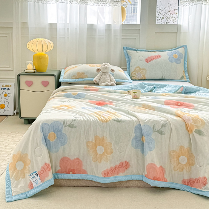 91家纺网 家纺一手货源 找家纺 顺顺家纺 2025新款凉感丝印花夏被空调被 夏花灿烂