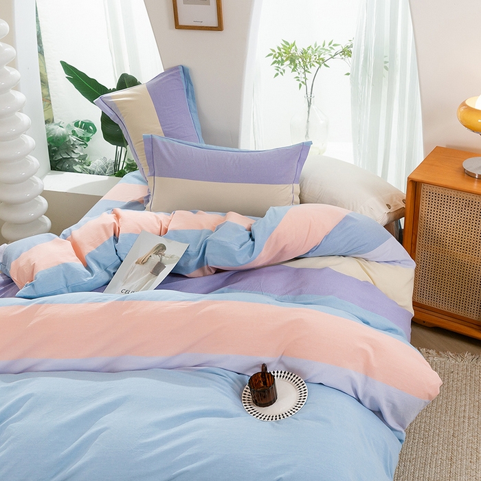 91家纺网 家纺一手货源 找家纺 喜四方 2025新款全棉色织水洗棉四件套 可可生活