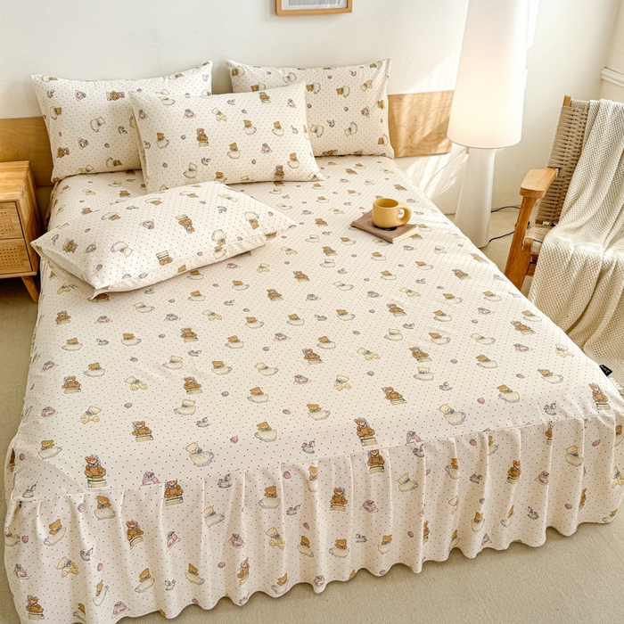 91家纺网 家纺一手货源 找家纺 布柔 2025新款100%全棉纯棉老粗布绣花印花凉席单品床裙 小熊