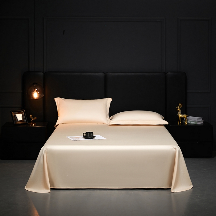 91家纺网 家纺一手货源 找家纺 秀色2025新款A类高端100s新疆长绒棉纯棉床单单件全棉单人贡缎加厚被单三件套 莫奈-奶昔白