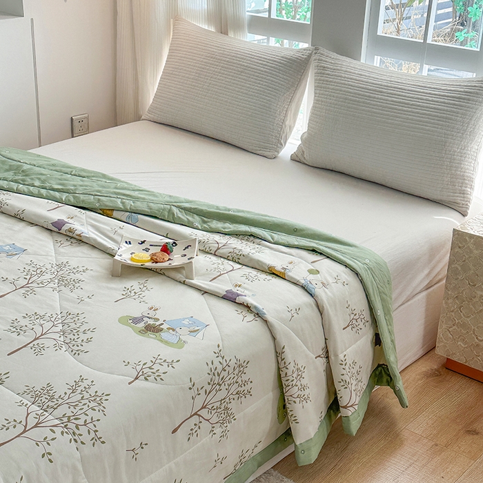 91家纺网 家纺一手货源 找家纺 瑜珠家纺 2025新款里外全棉棉花夏被 丛林兔