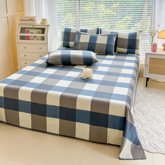 91家纺网 家纺一手货源 找家纺 仟网汇 2025新款老粗布床单粗布凉席老粗布单床单枕套单品 蓝大格