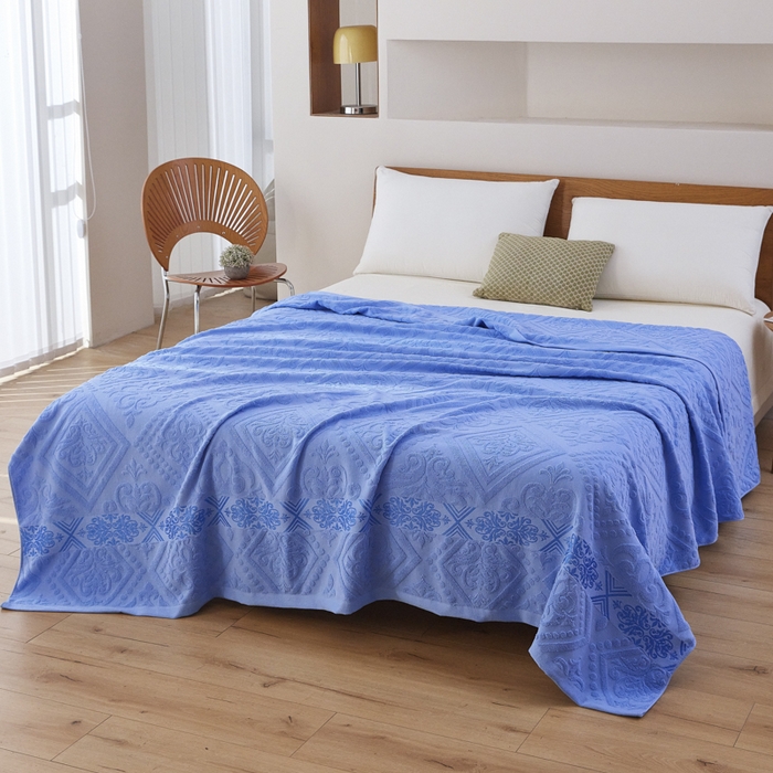 91家纺网 家纺一手货源 找家纺 爱港家纺 2025新款上海专版老式怀旧全棉A类纱布毛巾被 古韵-蓝