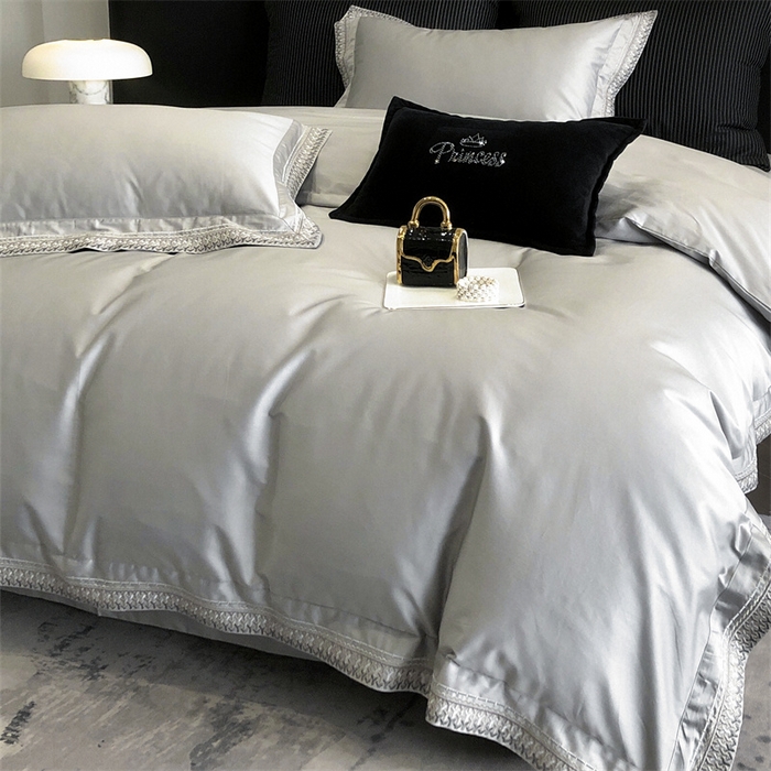 91家纺网 家纺一手货源 找家纺 保罗圣迪奥 2025新款50双股全棉长绒棉四件套-艾瑟琳系列 艾瑟琳-绅士灰