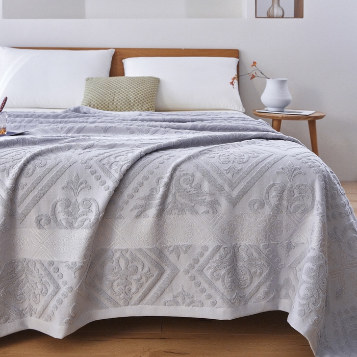 91家纺网 家纺一手货源 找家纺 爱港家纺 2025新款上海专版老式怀旧全棉A类纱布毛巾被 古韵-灰 