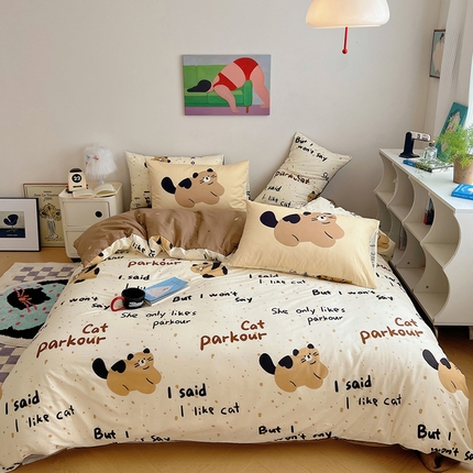 桃喜 2025新款13372经典混搭全棉卡通四件套 哈皮小猫