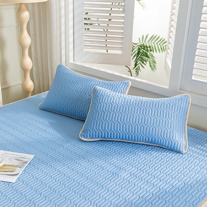 91家纺网 家纺一手货源 找家纺 美丽折2025新品6mm厚天然乳胶凉席三件套 大版印花卡通乳胶凉席平铺款 蓝色