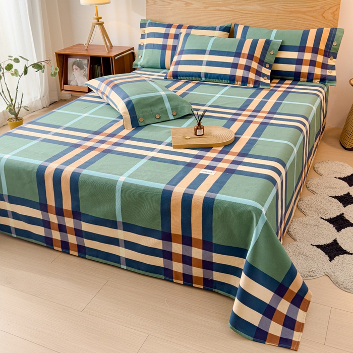 91家纺网 家纺一手货源 找家纺 仟网汇 2025新款活性印染无印纽扣原棉老粗布三件套 立体绿