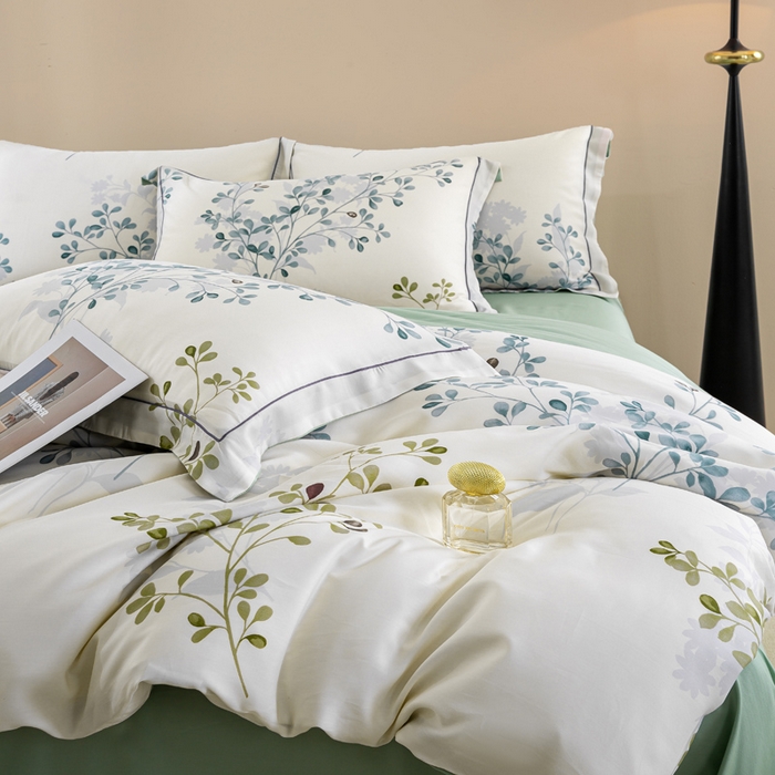 91家纺网 家纺一手货源 找家纺 帅露家纺 2025新款50S莱赛尔天丝印花四件套 娇花弄影