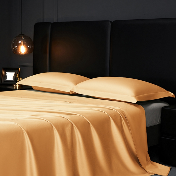 91家纺网 家纺一手货源 找家纺 秀色2025新款A类高端100s新疆长绒棉纯棉床单单件全棉单人贡缎加厚被单三件套 莫奈-南瓜橘