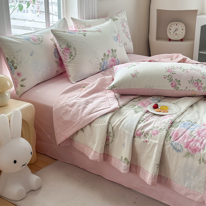 91家纺网 家纺一手货源 找家纺 瑜珠家纺 2025新款里外全棉棉花夏被 法尔曼玫瑰