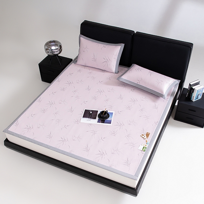 91家纺网 家纺一手货源 找家纺 小牛席业 2025新款全PE柳烟冰丝席凉席席子系列 粉色