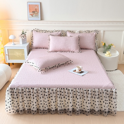 91家纺网 家纺一手货源 找家纺 （总）KA家纺 2025新款夏季A类凉感冰豆豆花边床裙凉席三件套