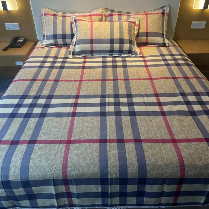 91家纺网 家纺一手货源 找家纺 仟网汇 2025全棉老粗布蕾丝花边三件套（无纺布手提包装） 巴宝格