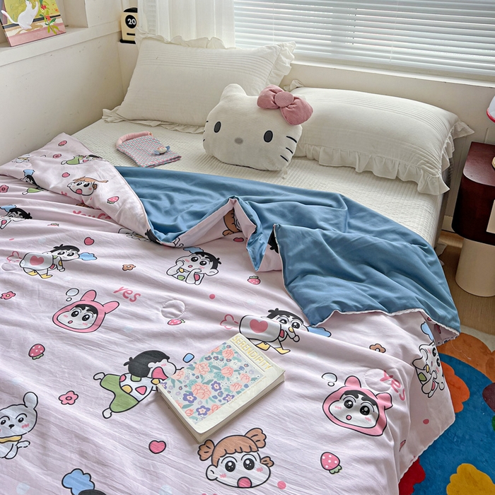 91家纺网 家纺一手货源 找家纺 妖妖家纺 2025新款超柔双层纱糯糯针织棉夏凉被 开心小新