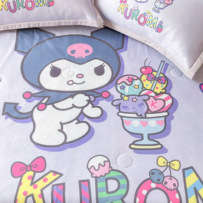 91家纺网 家纺一手货源 找家纺 博雅 2025新款 三丽鸥凉感丝夏被冰丝凉席组合四件套 开心库洛米