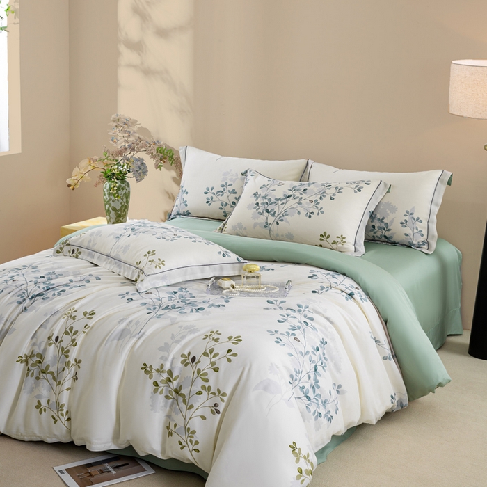 91家纺网 家纺一手货源 找家纺 帅露家纺 2025新款50S莱赛尔天丝印花四件套 娇花弄影