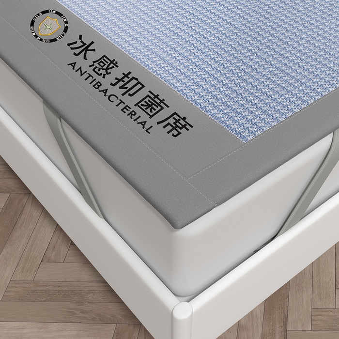 91家纺网 家纺一手货源 找家纺 绒艺席业 2025新款A类抗菌冰丝凉席系列-冰感抑菌席 蓝色