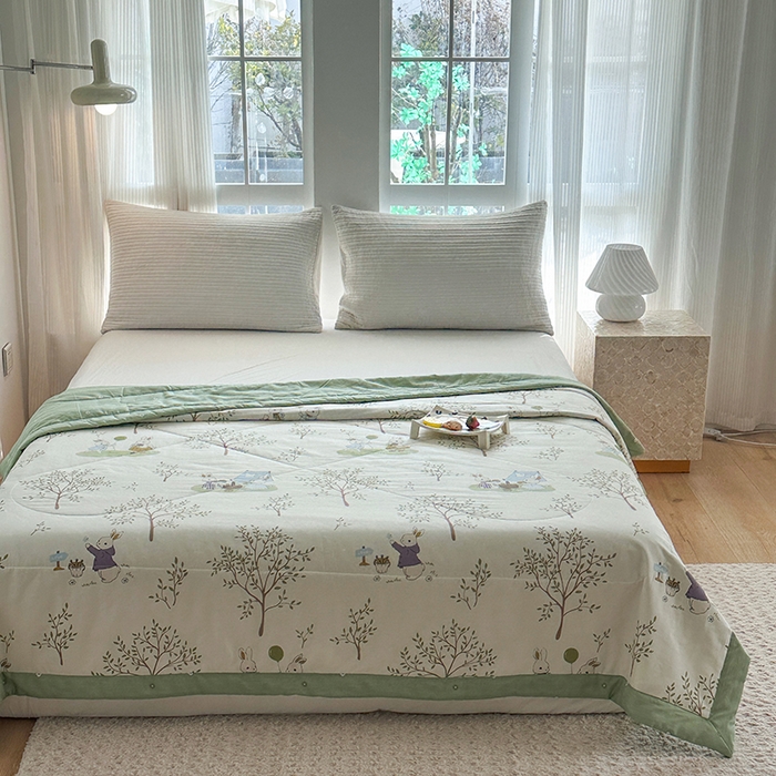 91家纺网 家纺一手货源 找家纺 瑜珠家纺 2025新款里外全棉棉花夏被 丛林兔