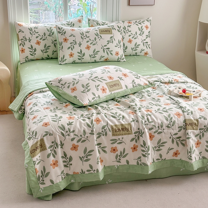 91家纺网 家纺一手货源 找家纺 瑜珠家纺 2025新款里外全棉棉花夏被 青柠薄荷