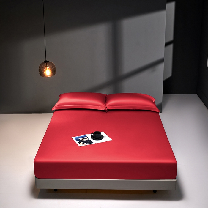 91家纺网 家纺一手货源 找家纺 秀色2025新款高端纯棉床笠单件全棉全包床套三件套100s新疆长绒棉酒店床垫保护套 梦易-海棠红