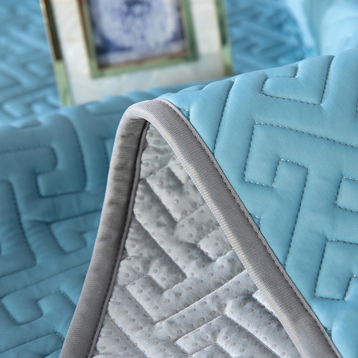 91家纺网 家纺一手货源 找家纺 美丽折2025夏季新品高端加厚全冰丝生物基乳胶凉席三件套 水洗天然乳胶凉席 孔雀蓝T