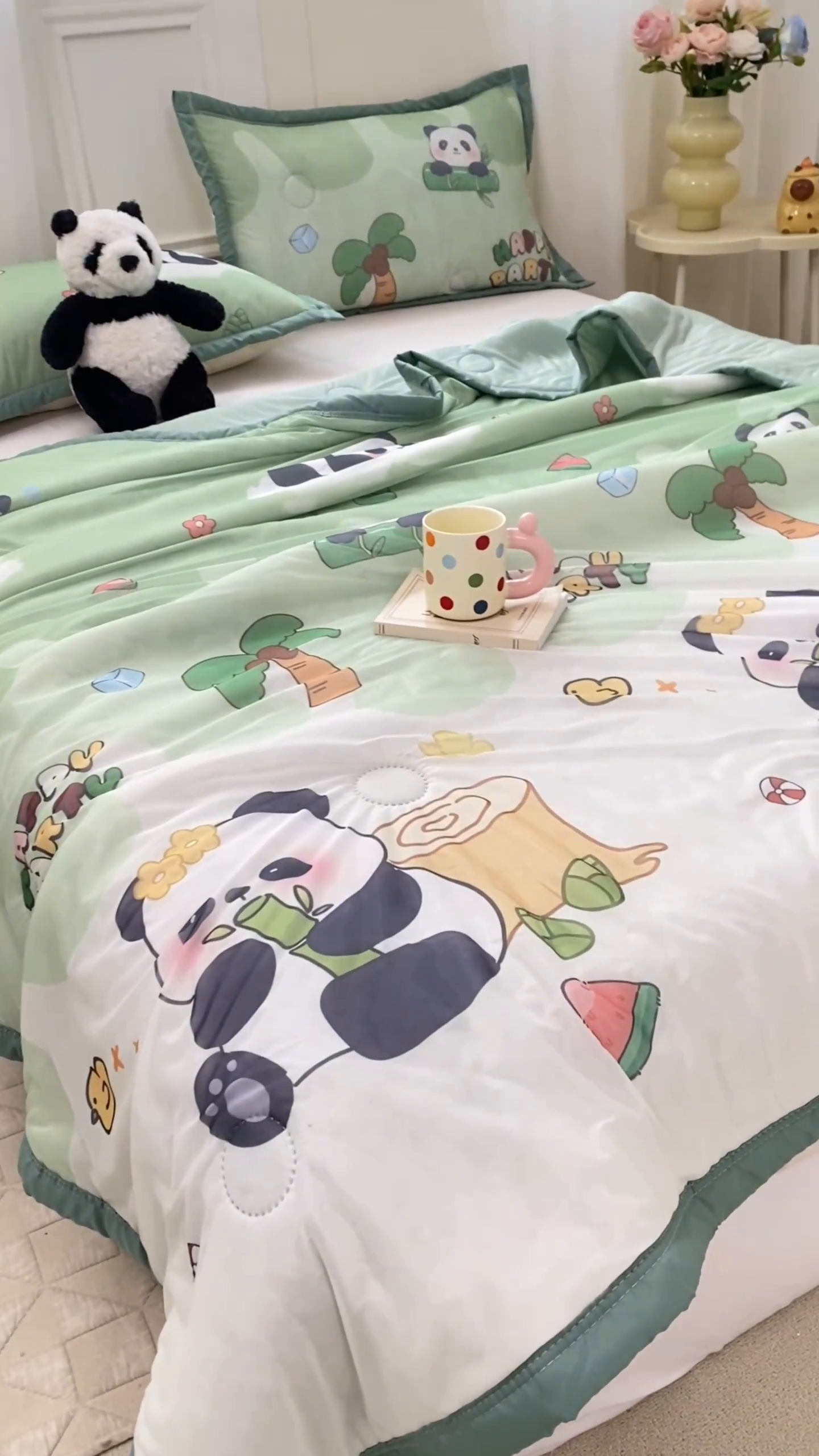 91家纺网 家纺一手货源 找家纺 顺顺家纺 2025新款凉感丝印花夏被空调被 萌宝熊猫