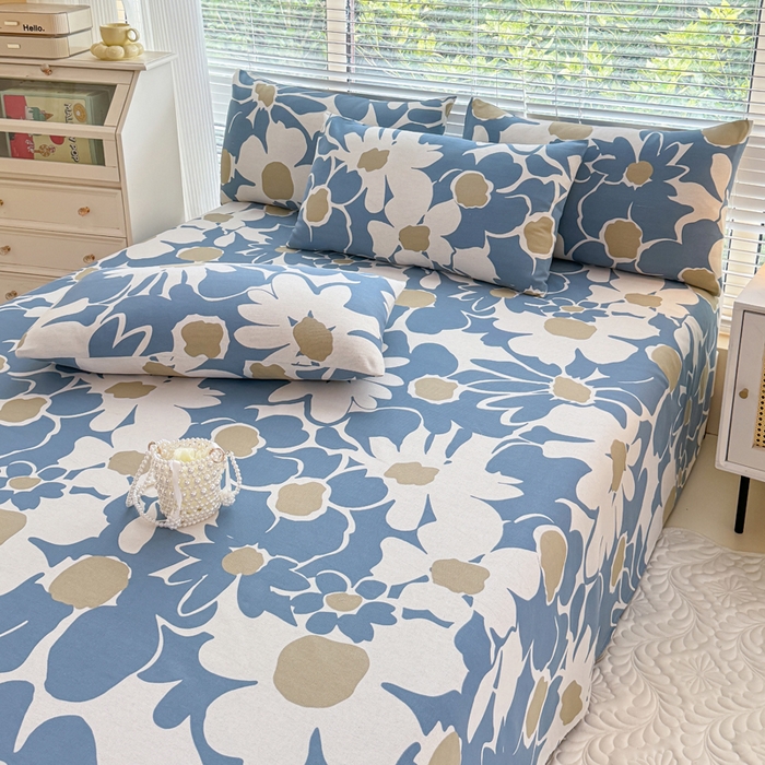 91家纺网 家纺一手货源 找家纺 仟网汇 2025新款老粗布床单粗布凉席老粗布单床单枕套单品 蓝色花海