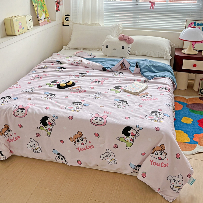 91家纺网 家纺一手货源 找家纺 妖妖家纺 2025新款超柔双层纱糯糯针织棉夏凉被 开心小新