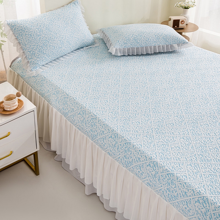 91家纺网 家纺一手货源 找家纺 鑫姿 2025新款5A抗菌凉席床裙款-雅致系列 雅致床裙款-冰浅蓝