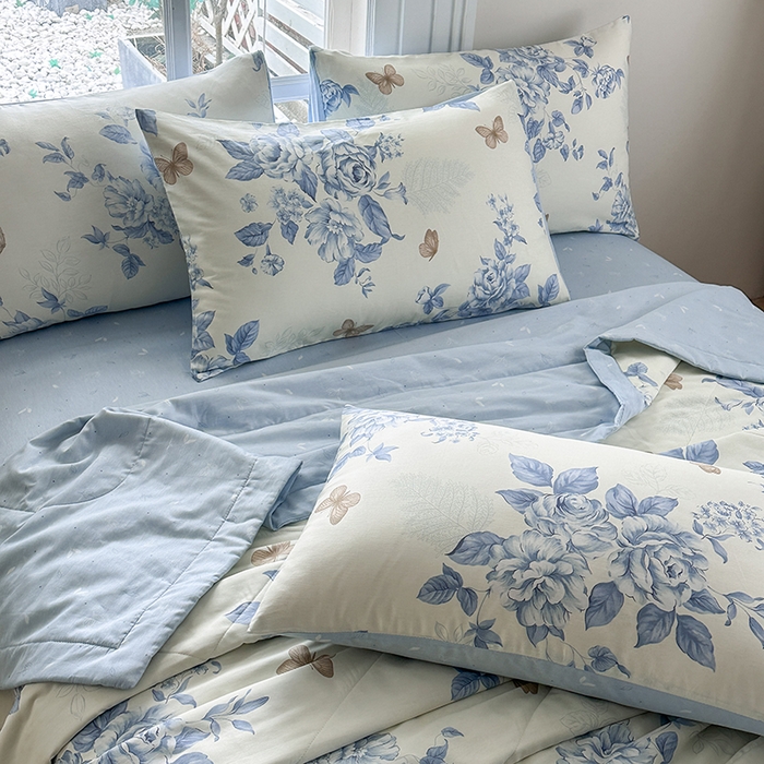 91家纺网 家纺一手货源 找家纺 瑜珠家纺 2025新款里外全棉棉花夏被 青花舞梦