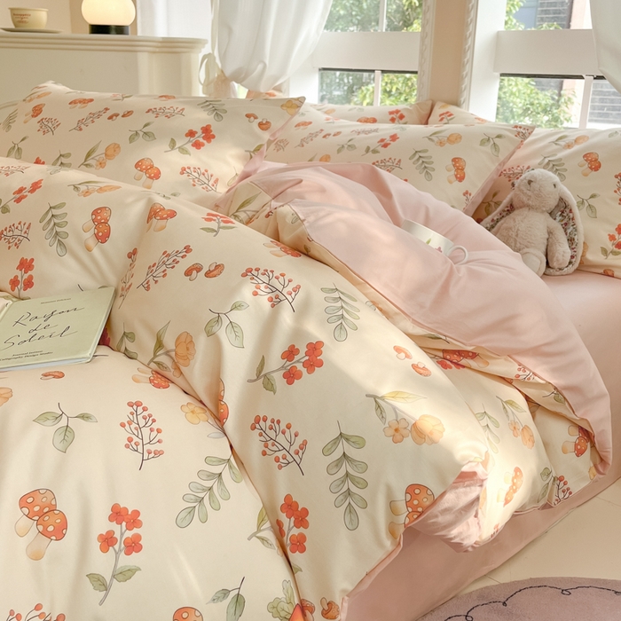 91家纺网 家纺一手货源 找家纺 仔仔熊 2025新款全棉印花四件套 春意盎然