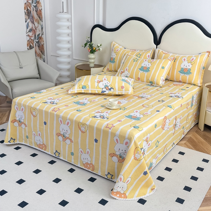 91家纺网 家纺一手货源 找家纺 仟网汇 2025全棉老粗布蕾丝花边三件套（无纺布手提包装） 橙心兔