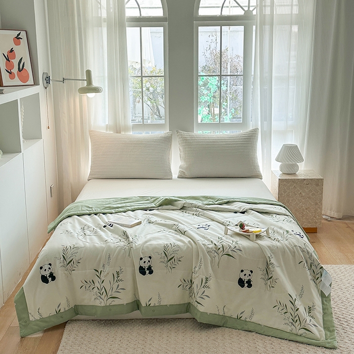 91家纺网 家纺一手货源 找家纺 瑜珠家纺 2025新款里外全棉棉花夏被 熊猫仔仔