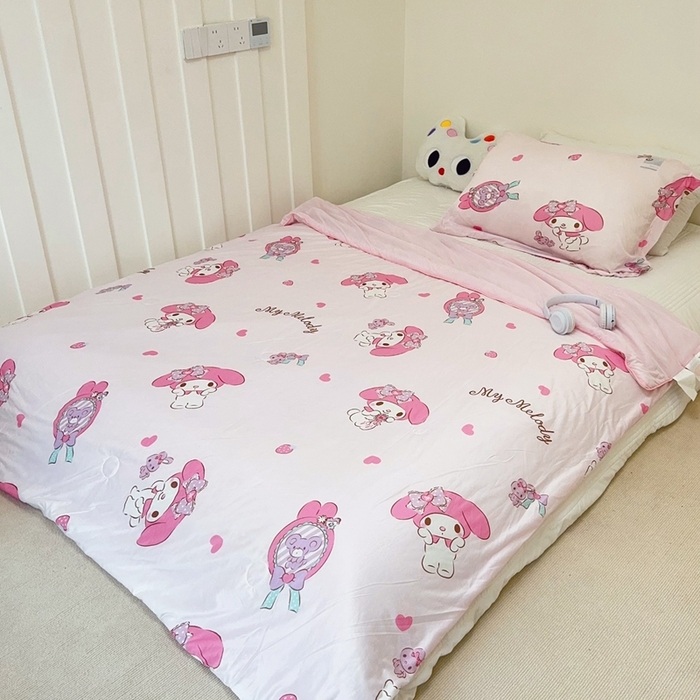 91家纺网 家纺一手货源 找家纺 兜米家居 2025夏季新品三丽鸥深睡双感针织凉感空调被夏被 爱心美乐蒂