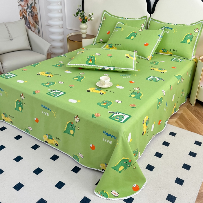 91家纺网 家纺一手货源 找家纺 仟网汇 2025全棉老粗布蕾丝花边三件套（无纺布手提包装） 恐龙家族