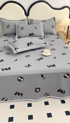 91家纺网 家纺一手货源 找家纺 仟网汇 2025全棉老粗布蕾丝花边三件套（无纺布手提包装） 黑煤球