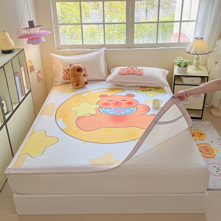 博雅 2025新款独家版权A类大版数码印花1200D冰丝凉席 月亮卡皮巴拉