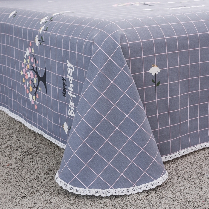 91家纺网 家纺一手货源 找家纺 仟网汇 2025全棉老粗布蕾丝花边三件套（无纺布手提包装） 发财树蓝灰