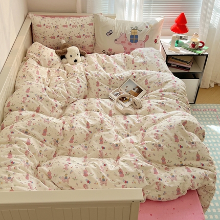 91家纺网 家纺一手货源 找家纺 桃喜 2025新款13372经典混搭全棉卡通四件套 气球小狗