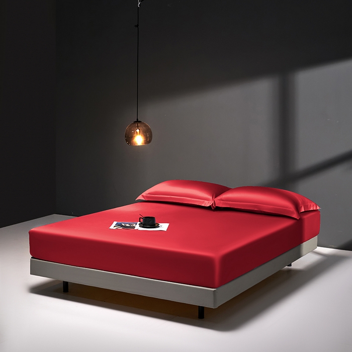 91家纺网 家纺一手货源 找家纺 秀色2025新款高端纯棉床笠单件全棉全包床套三件套100s新疆长绒棉酒店床垫保护套 梦易-海棠红