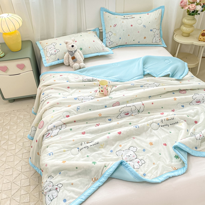 91家纺网 家纺一手货源 找家纺 顺顺家纺 2025新款凉感丝印花夏被空调被 快乐小狗