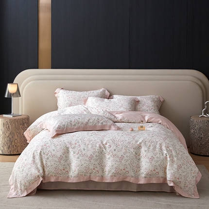 薏思家纺 2025新款50支莱赛尔天丝数码印花夏被+四件套（礼盒包装） 吟禾暮